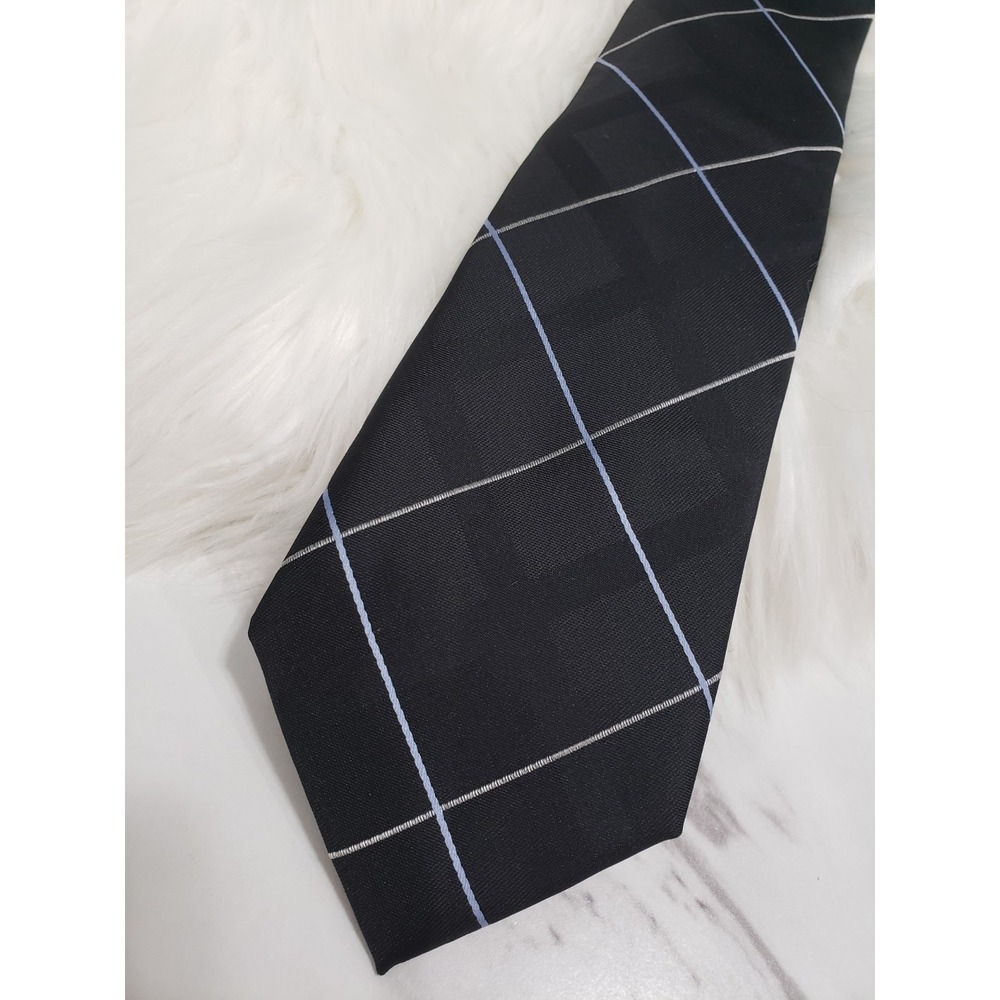 Michael Kors Black with Silver, Blue Stripes Checks Lines Geometric Basic Simple